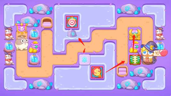 保卫萝卜4阿波与魔法宝藏第49关攻略,阿波与魔法宝藏第49关图文通关步骤